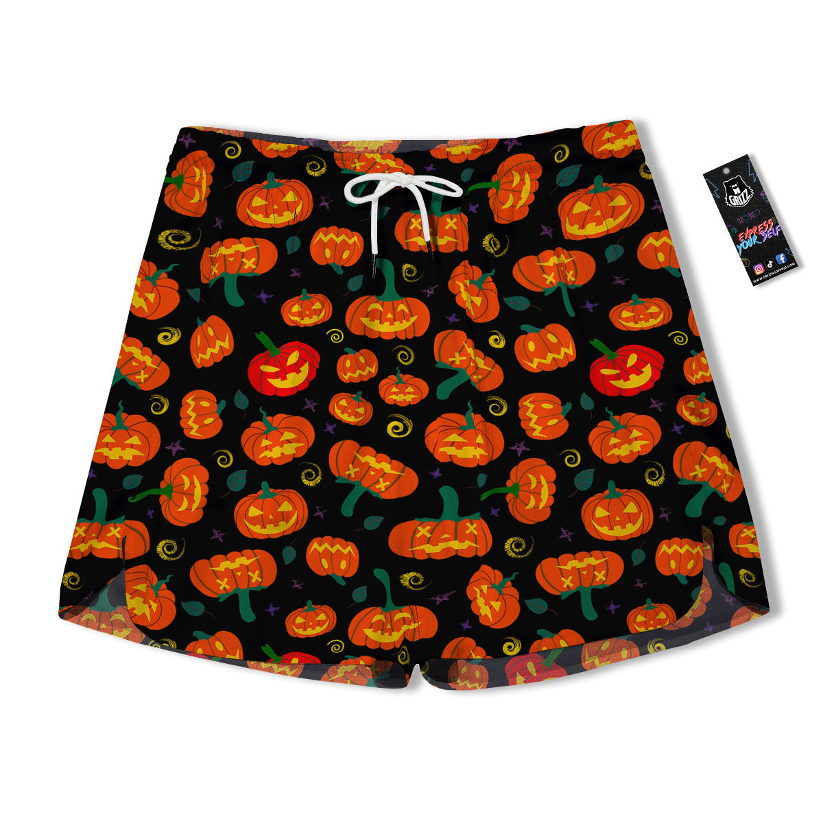 Halloween Pumpkin Print Pattern Men's Running Shorts-grizzshop