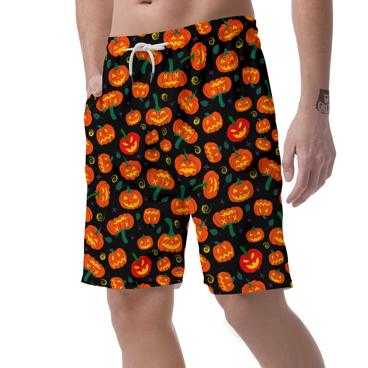 Halloween Pumpkin Print Pattern Men's Shorts-grizzshop