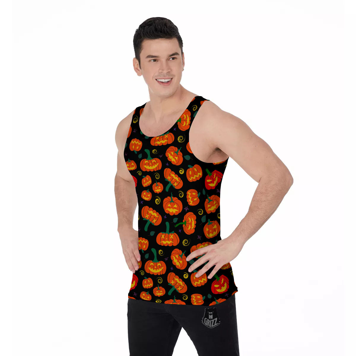 Halloween Pumpkin Print Pattern Men's Tank Top-grizzshop