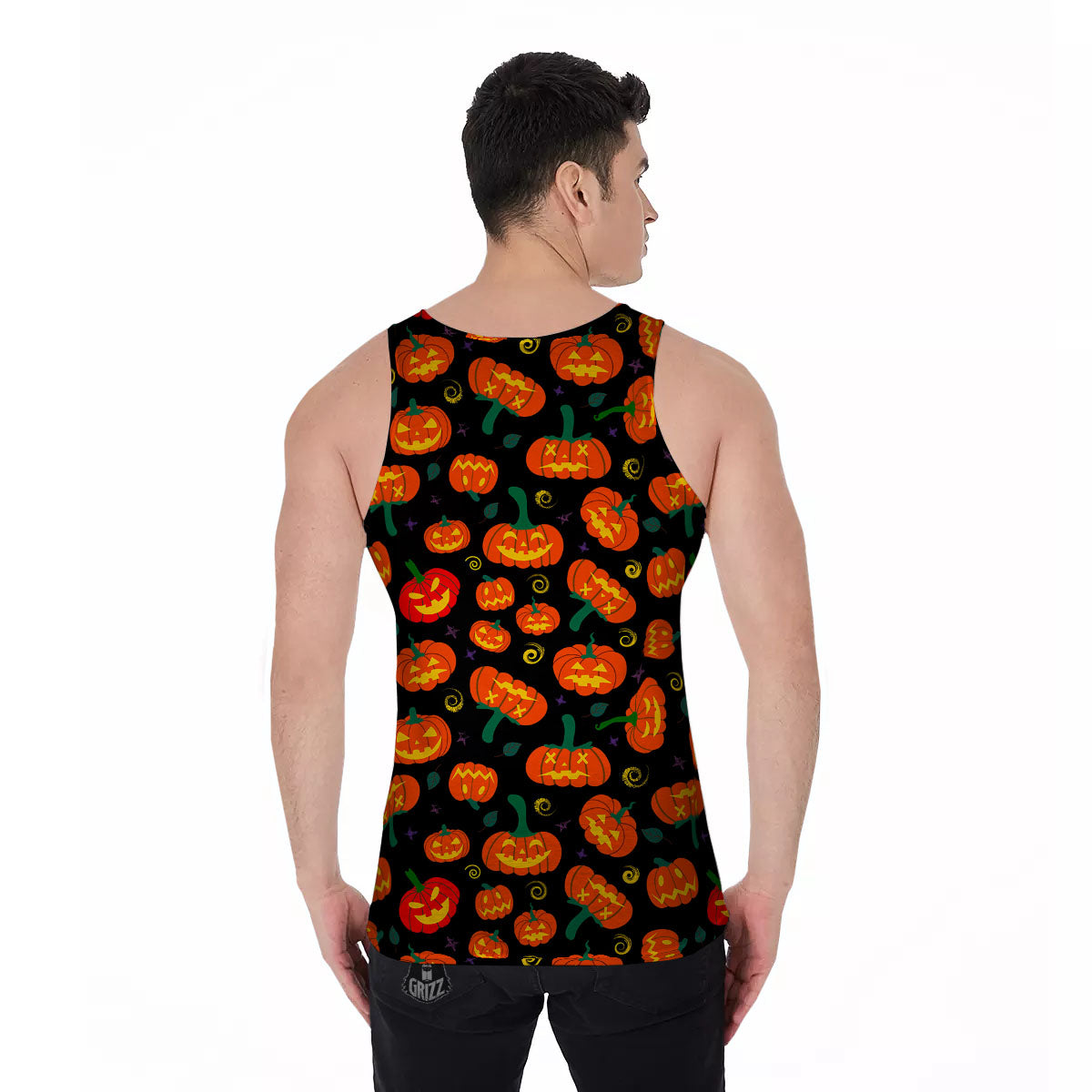 Halloween Pumpkin Print Pattern Men's Tank Top-grizzshop