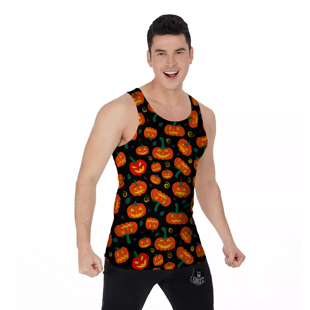 Halloween Pumpkin Print Pattern Men's Tank Top-grizzshop