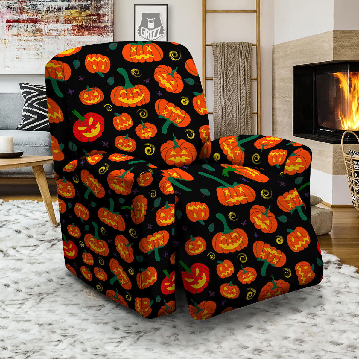 Halloween Pumpkin Print Pattern Recliner Slipcover-grizzshop