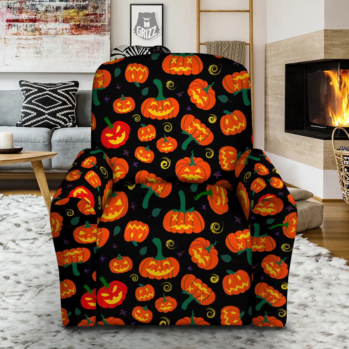 Halloween Pumpkin Print Pattern Recliner Slipcover-grizzshop