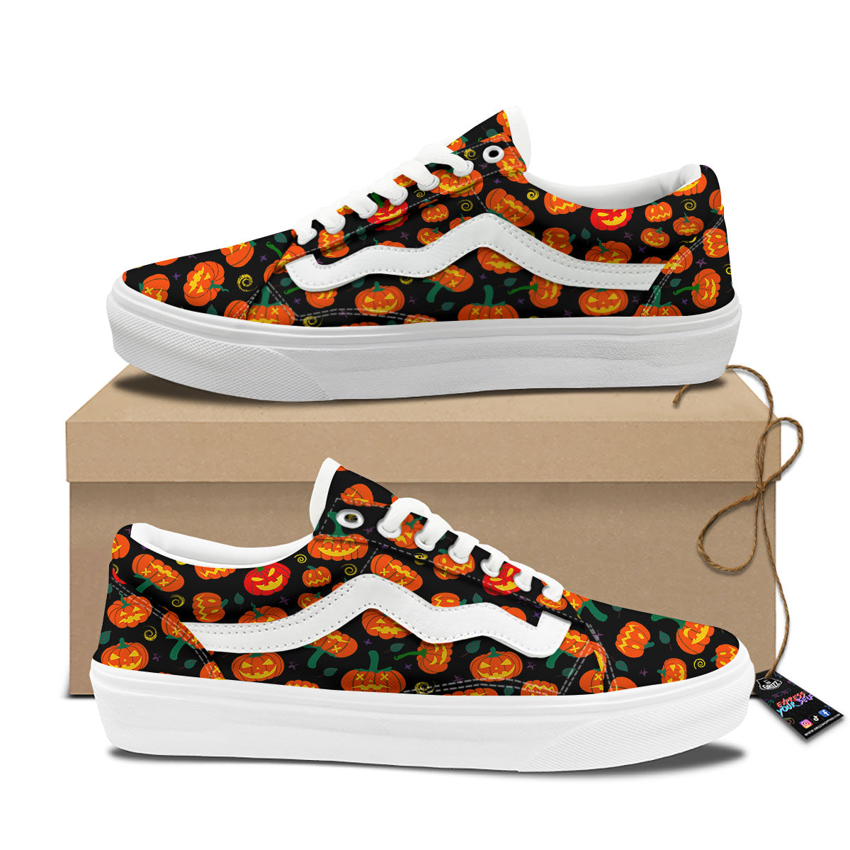 Halloween Pumpkin Print Pattern Skate Shoes-grizzshop