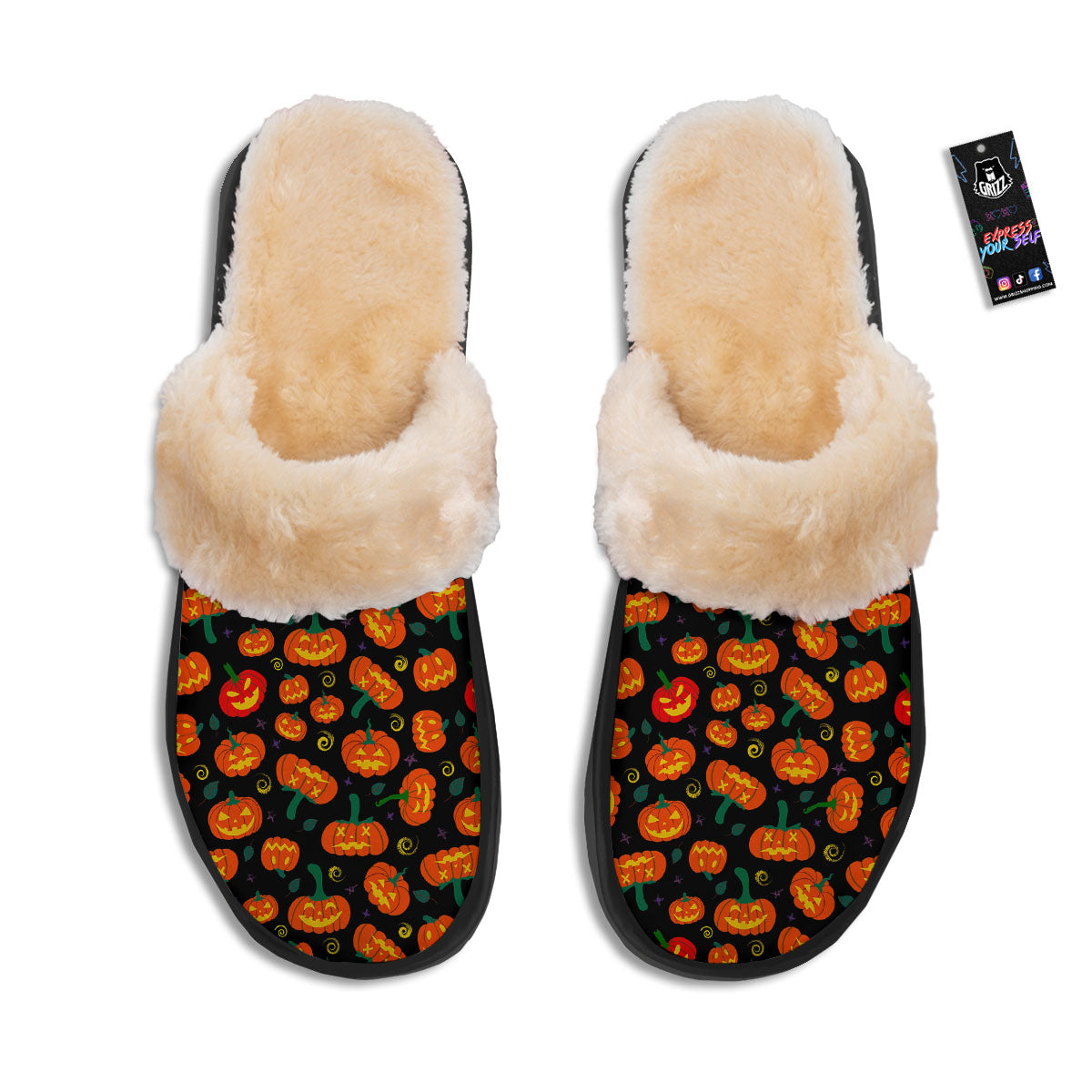 Halloween Pumpkin Print Pattern Slippers-grizzshop