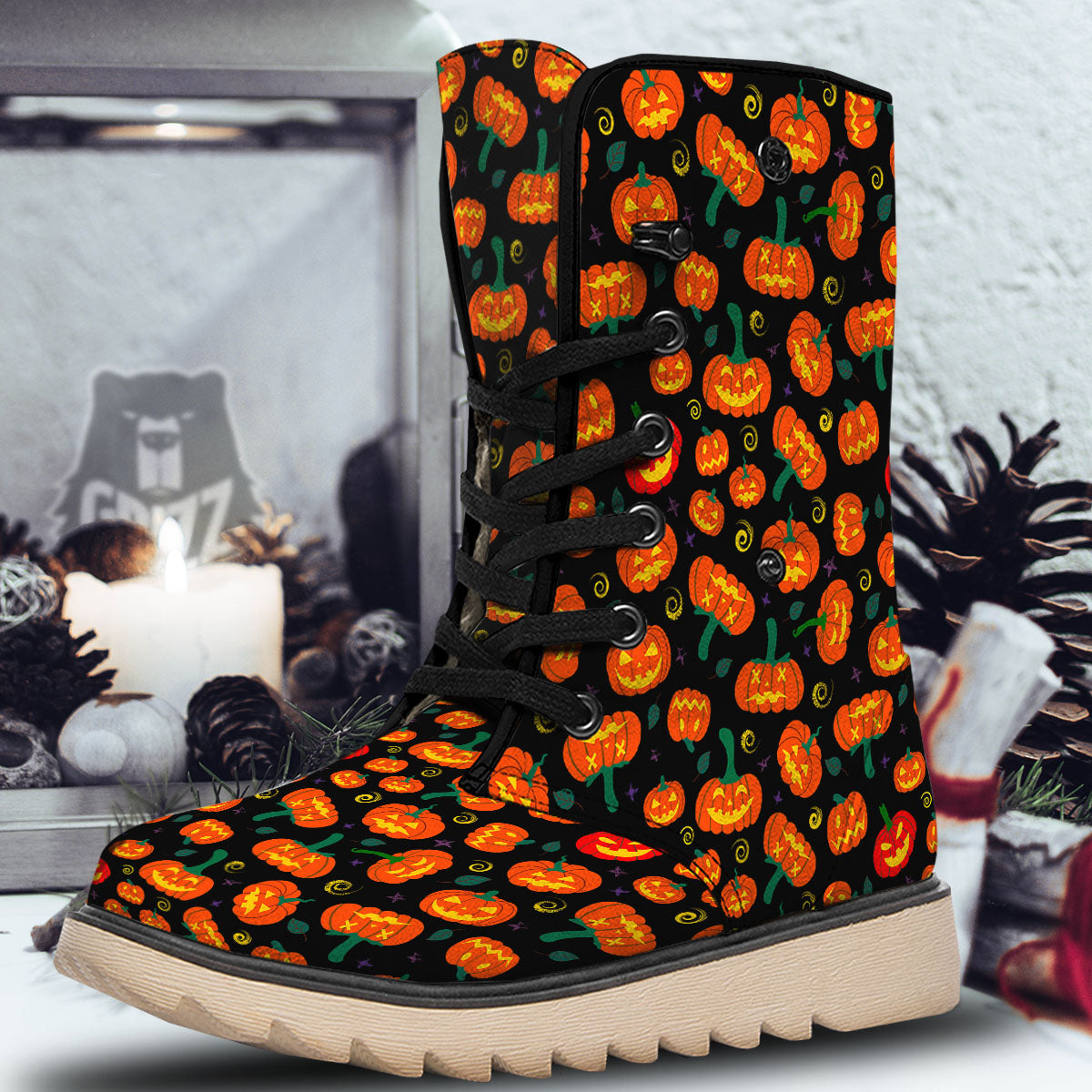 Halloween Pumpkin Print Pattern Snow Boots-grizzshop