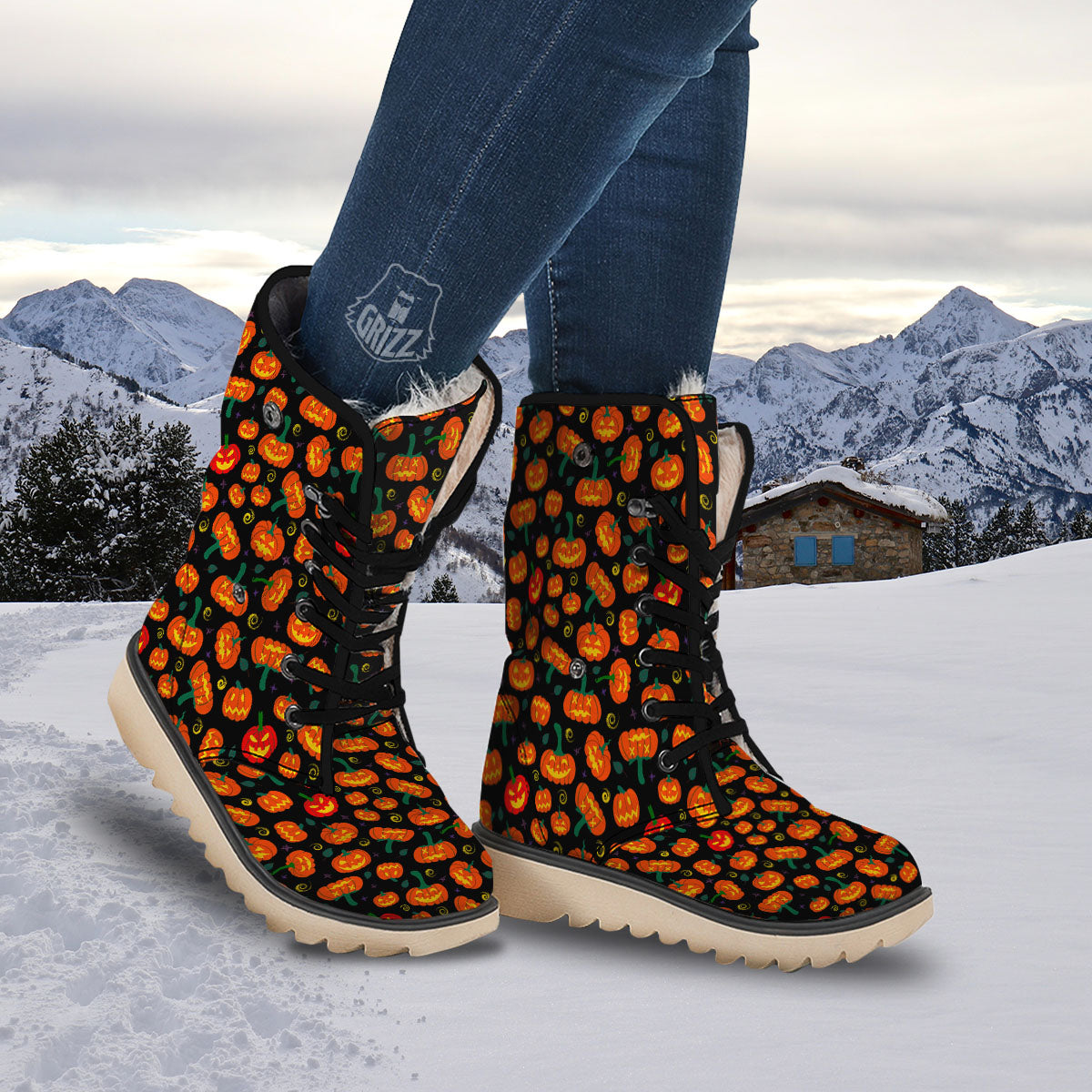 Halloween Pumpkin Print Pattern Snow Boots-grizzshop