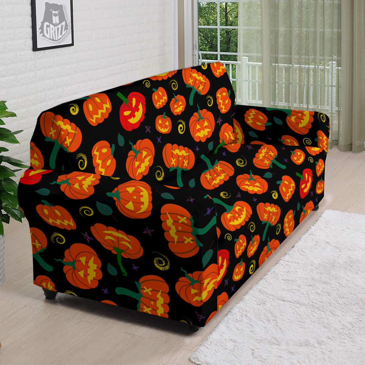 Halloween Pumpkin Print Pattern Sofa Cover-grizzshop