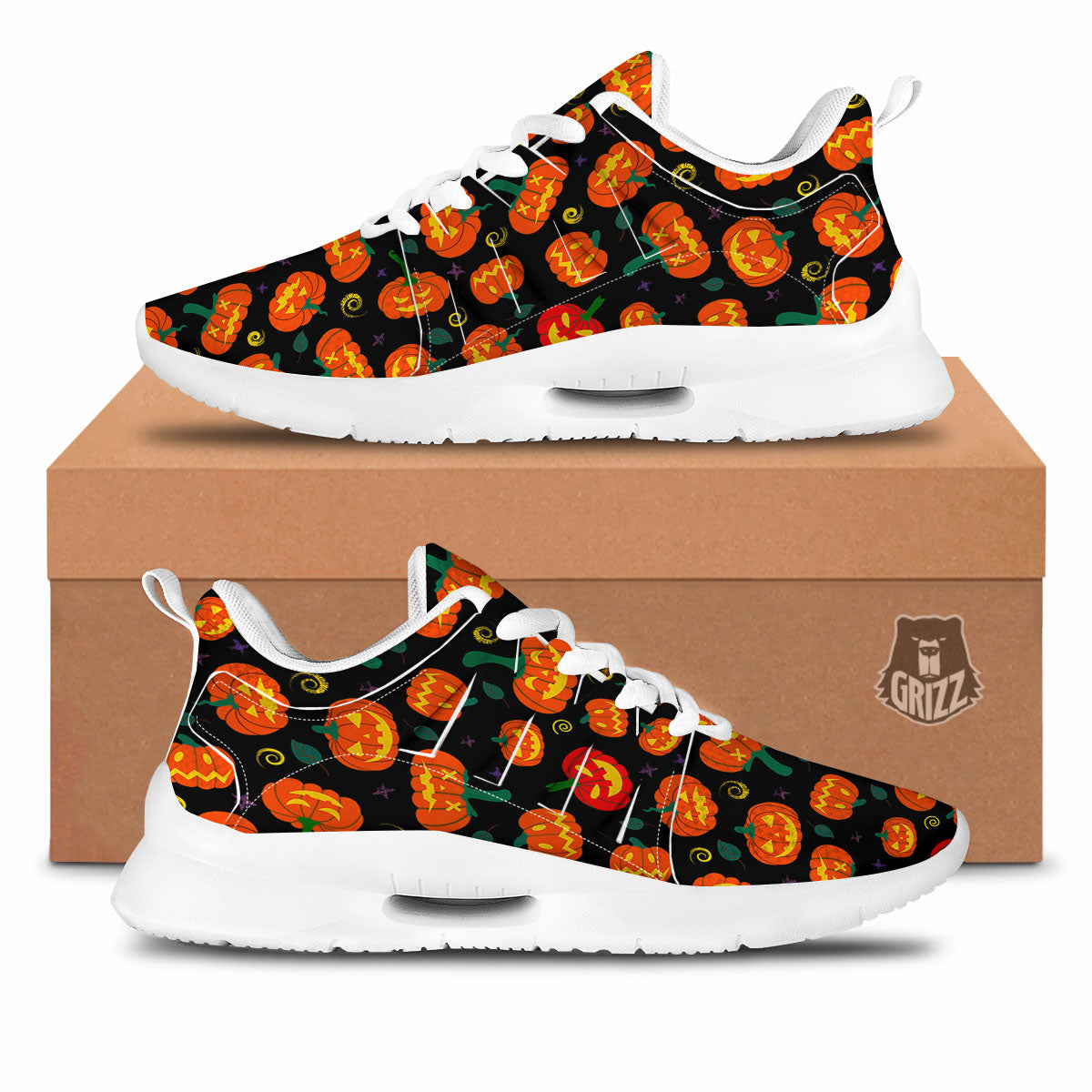 Halloween Pumpkin Print Pattern Tennis Shoes-grizzshop