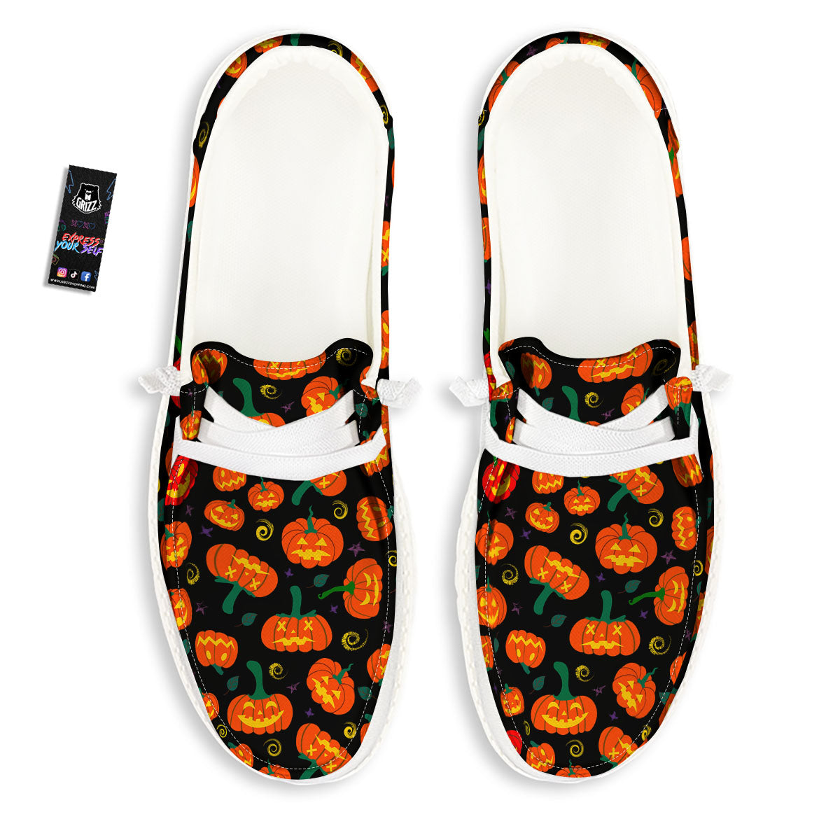 Halloween Pumpkin Print Pattern White Loafers-grizzshop