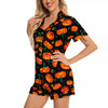 Halloween Pumpkin Print Pattern Women Silk Pajamas-grizzshop