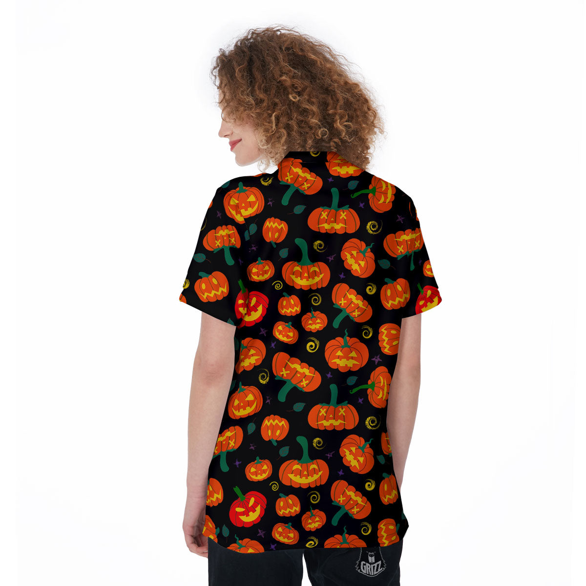 Halloween Pumpkin Print Pattern Women's Golf Shirts-grizzshop