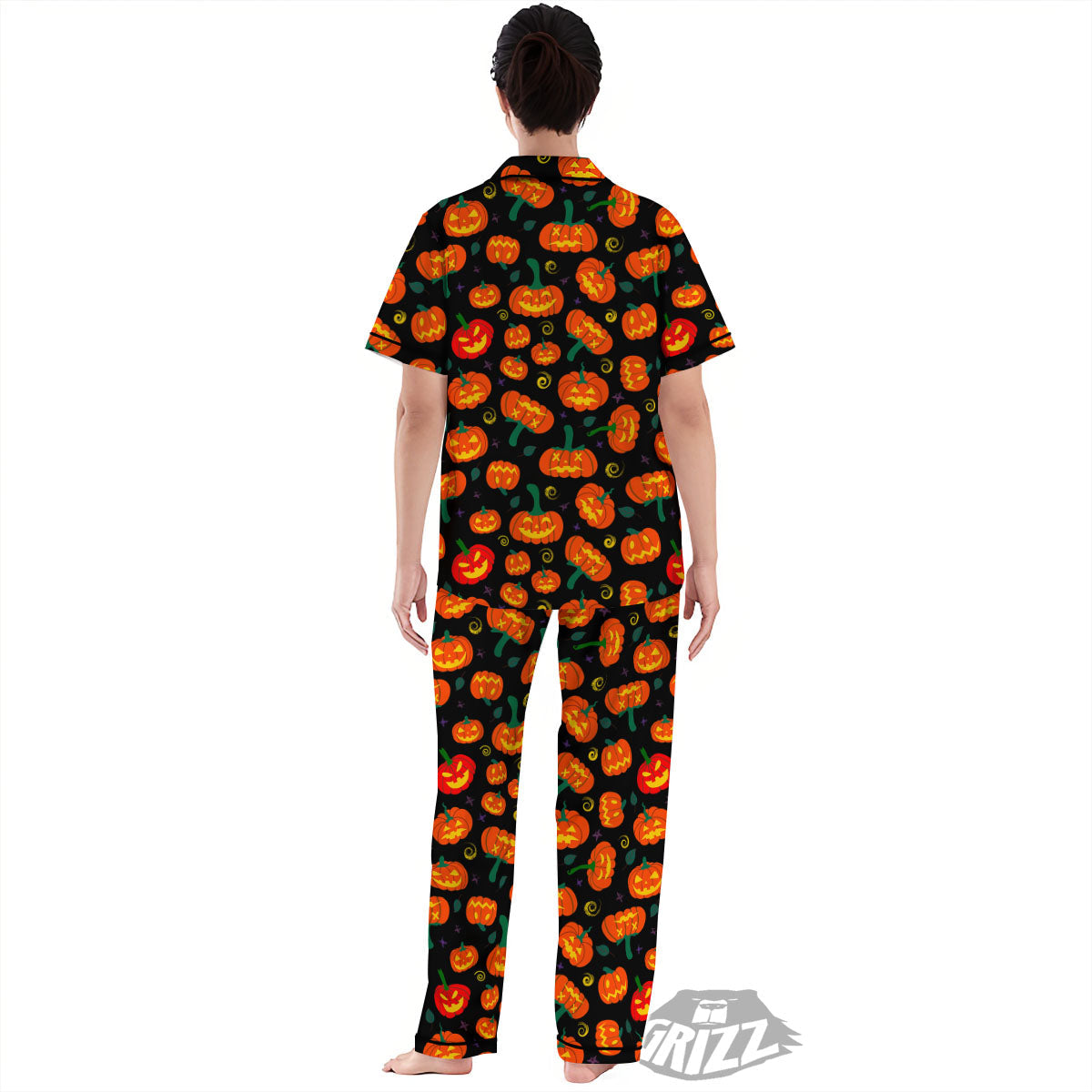 Halloween Pumpkin Print Pattern Women's Pajamas Set-grizzshop