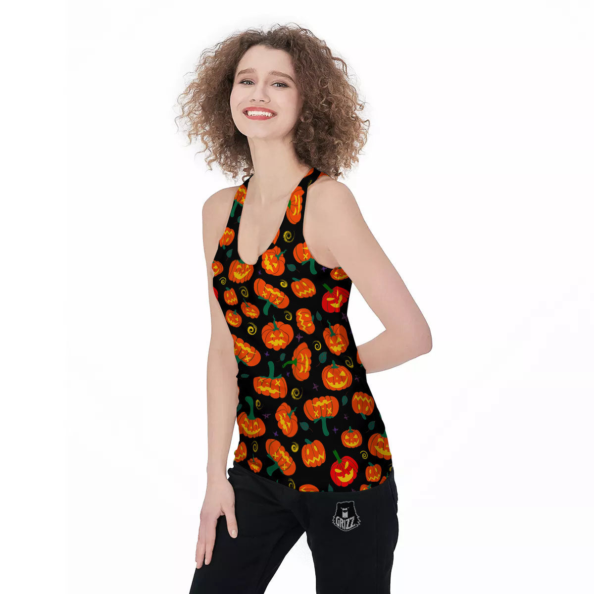 Halloween Pumpkin Print Pattern Women's Racerback Tank Top-grizzshop