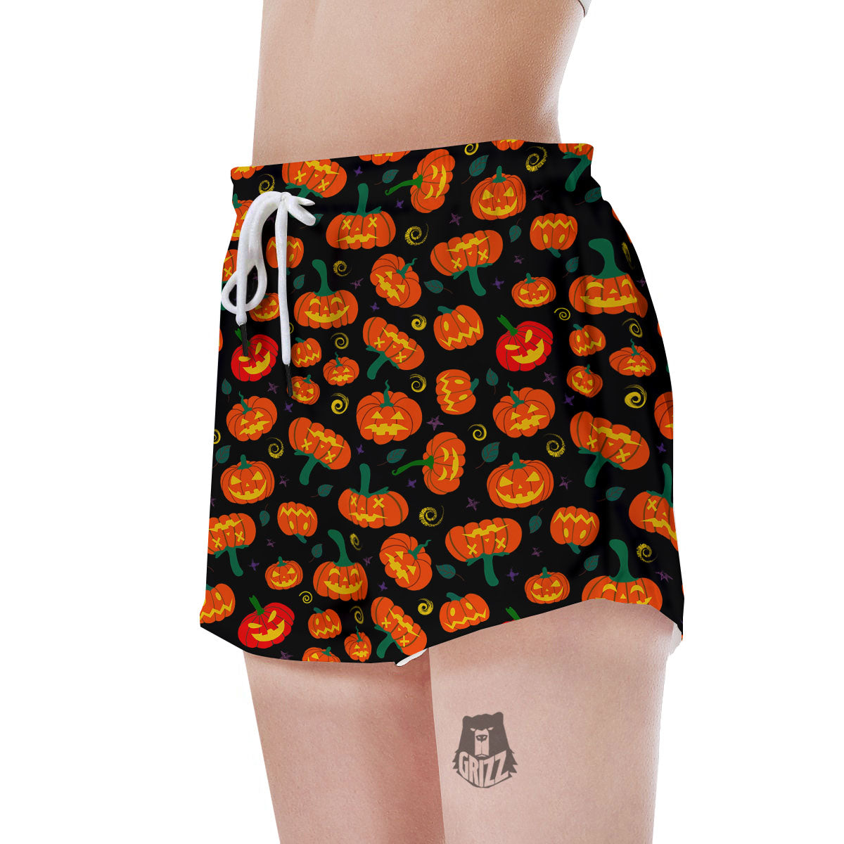 Halloween Pumpkin Print Pattern Women's Shorts-grizzshop