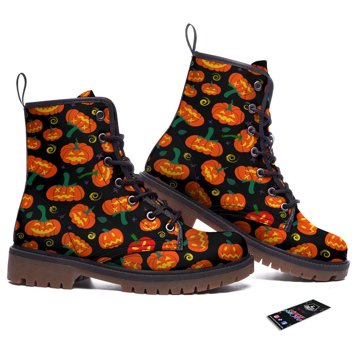 Halloween Pumpkin Print Pattern Work Boots-grizzshop