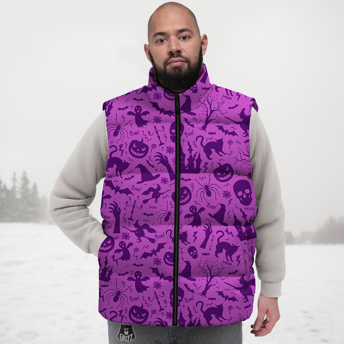 Halloween Purple Print Pattern Down Vest