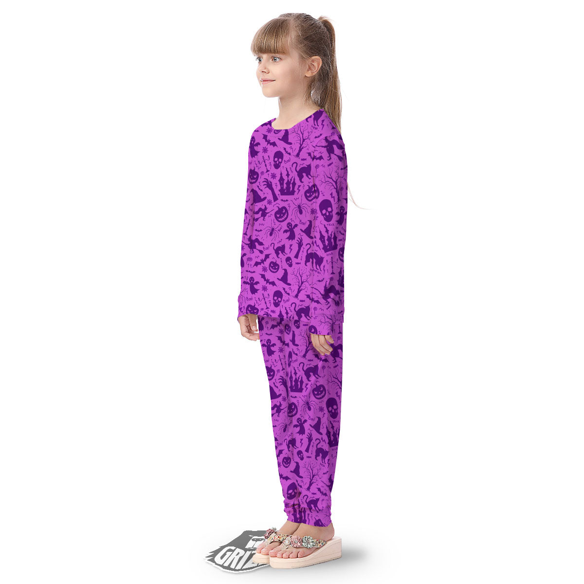 Halloween Purple Print Pattern Kid's Pajamas-grizzshop