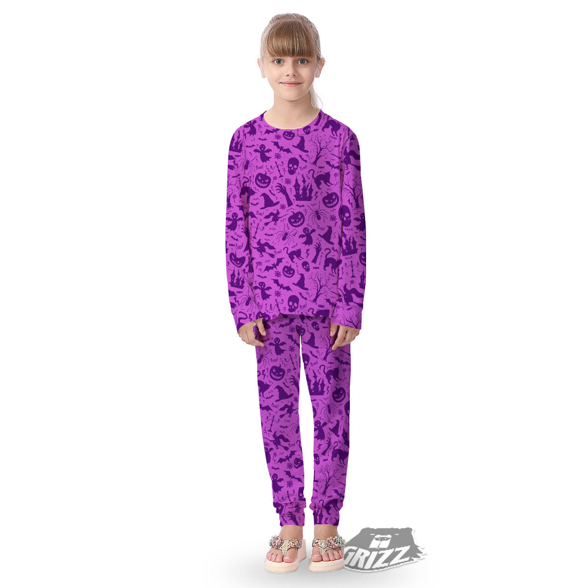 Halloween Purple Print Pattern Kid's Pajamas-grizzshop
