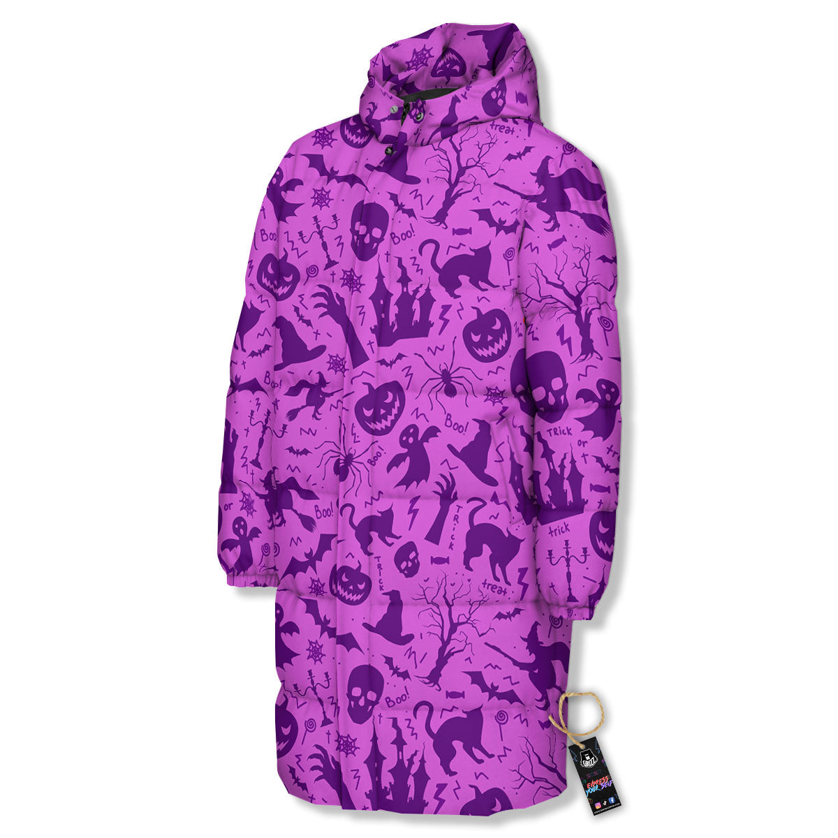 Halloween Purple Print Pattern Long Down Jacket-grizzshop