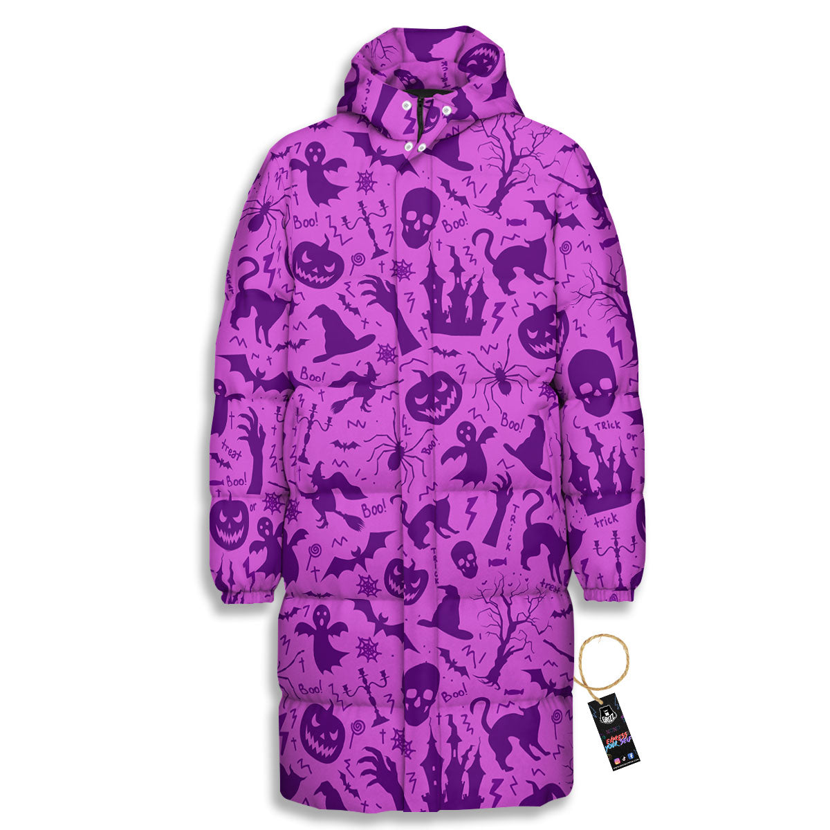 Halloween Purple Print Pattern Long Down Jacket-grizzshop