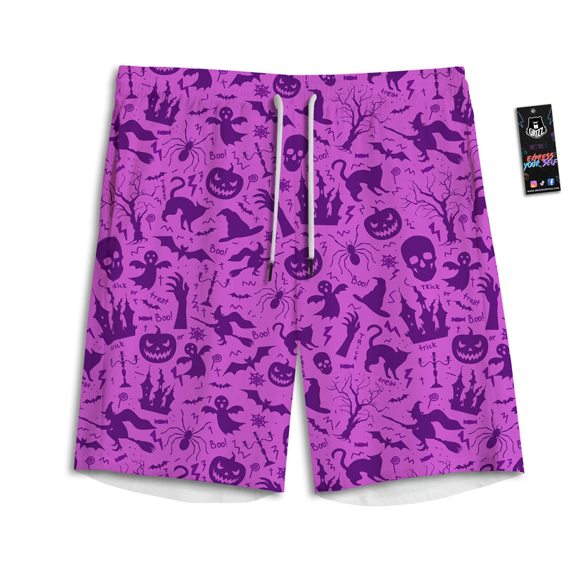Halloween Purple Print Pattern Men's Athletic Shorts