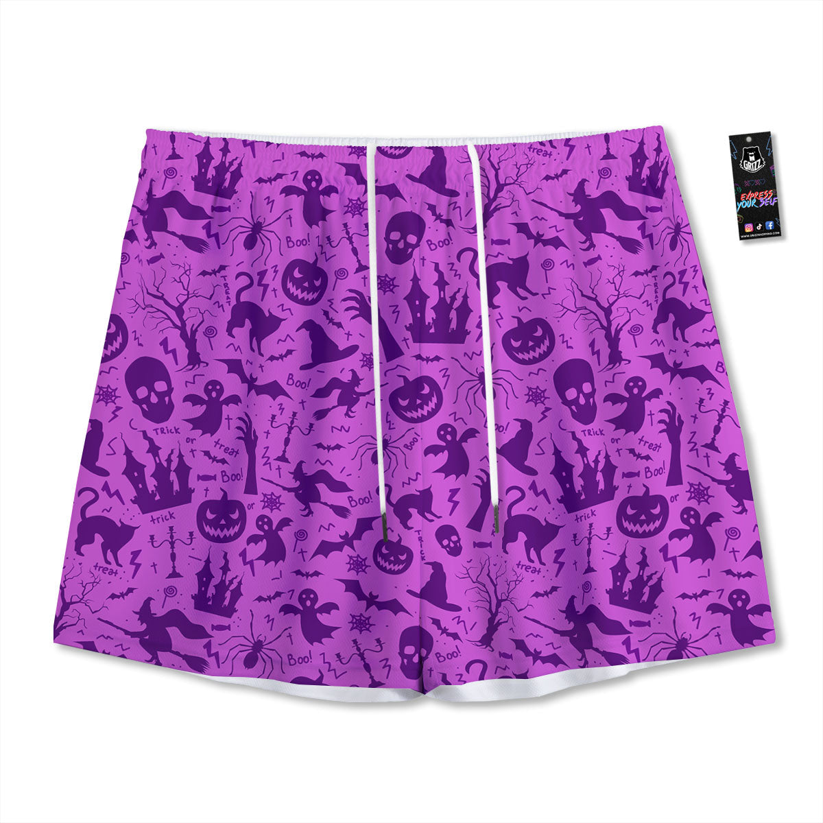 Halloween Purple Print Pattern Mesh Shorts