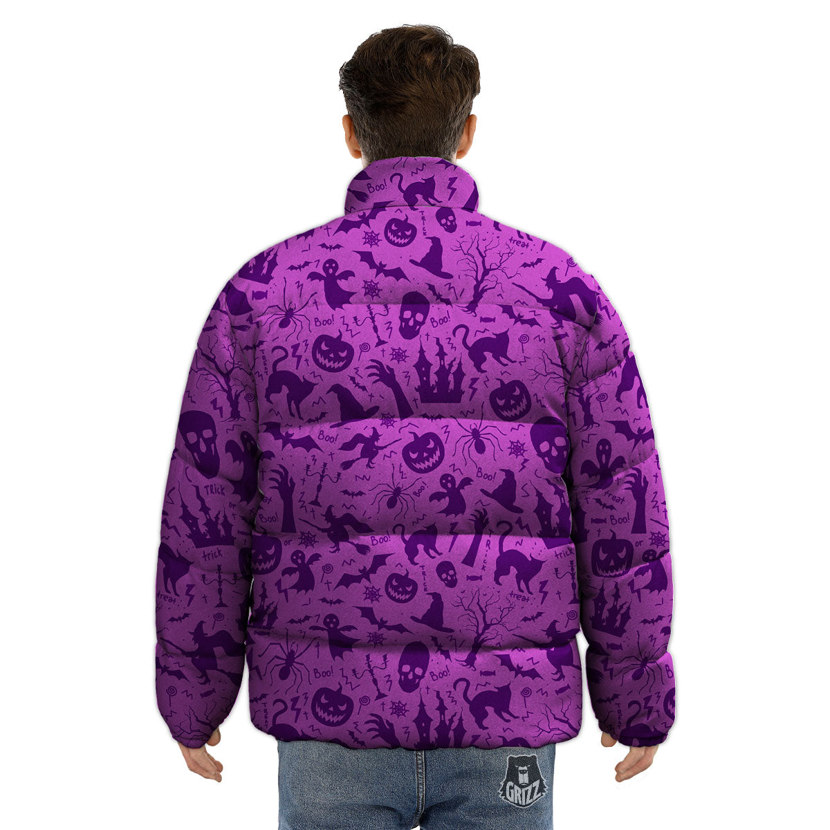 Halloween Purple Print Pattern Puffer Jacket-grizzshop