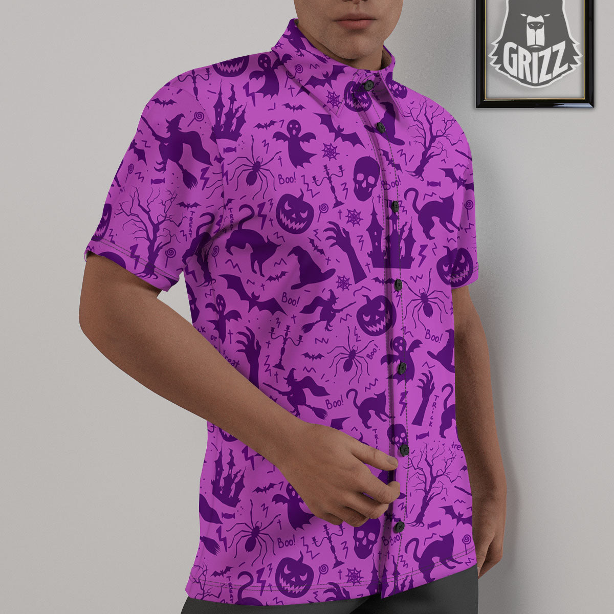 Halloween Purple Print Pattern Untucked Shirts-grizzshop