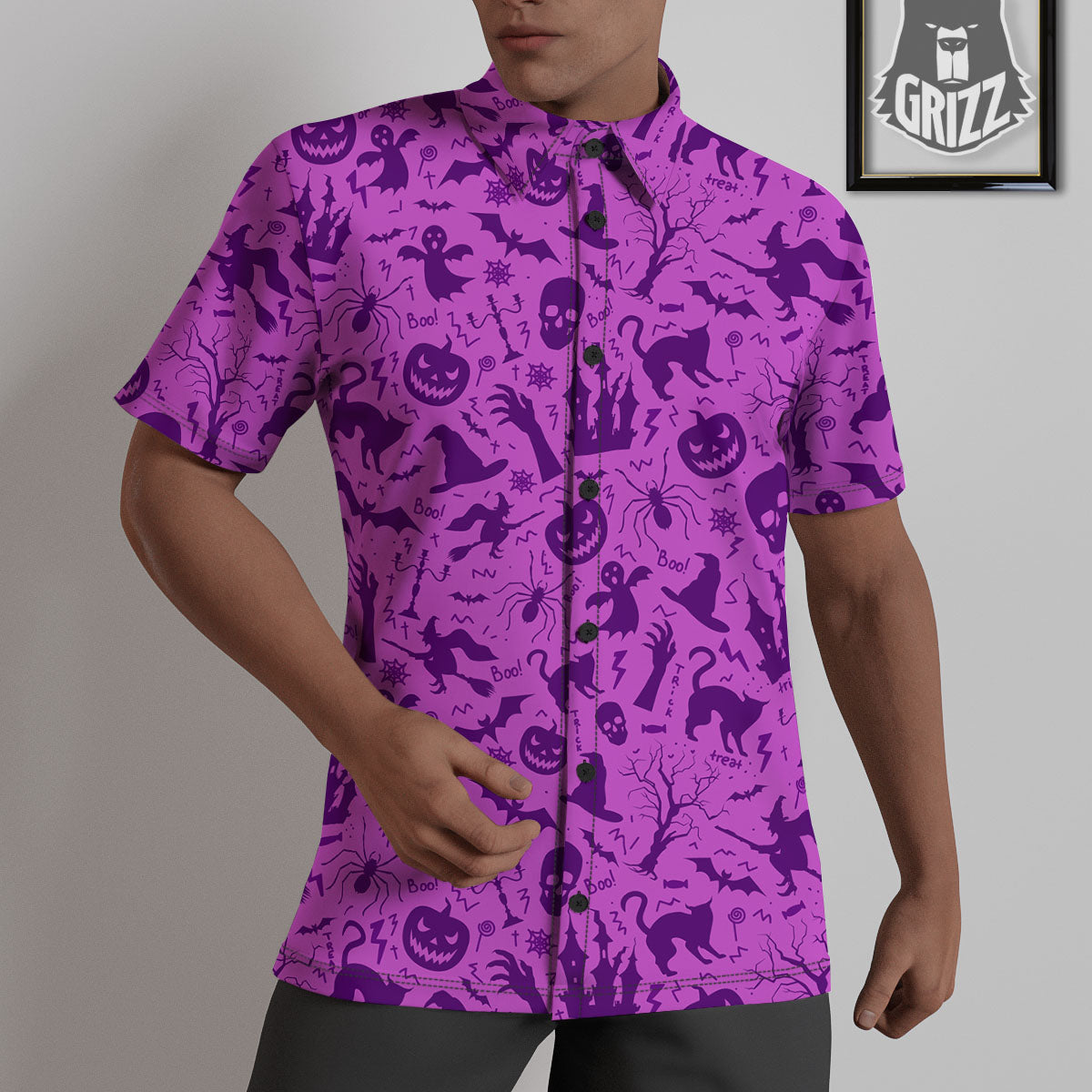 Halloween Purple Print Pattern Untucked Shirts-grizzshop