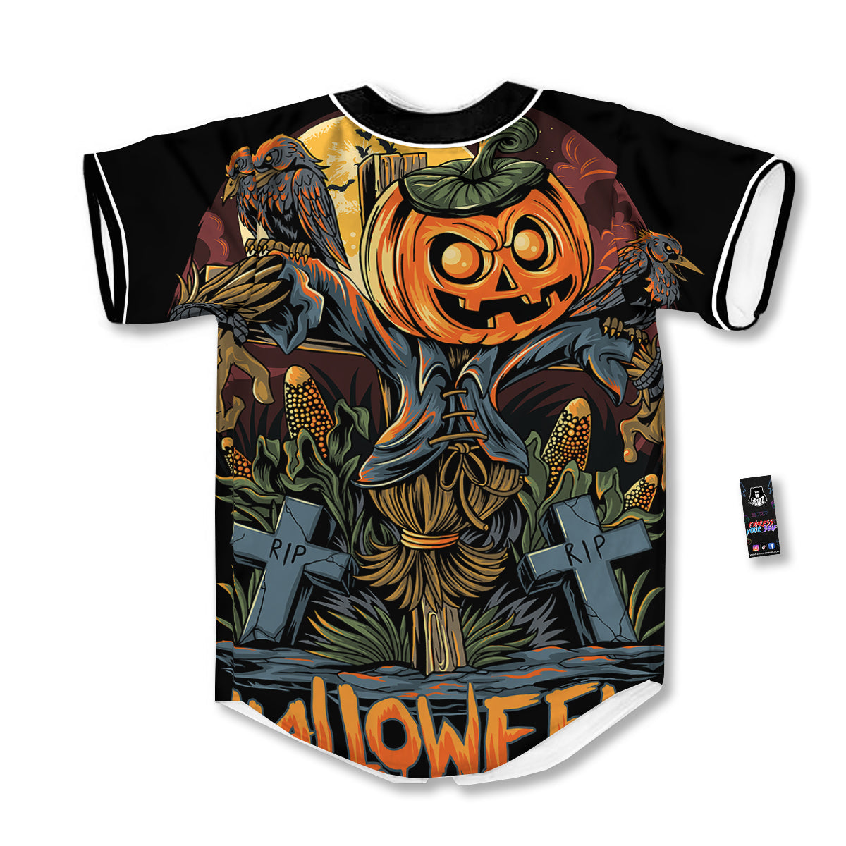 Halloween Scarecrow Print Baseball Jersey-grizzshop