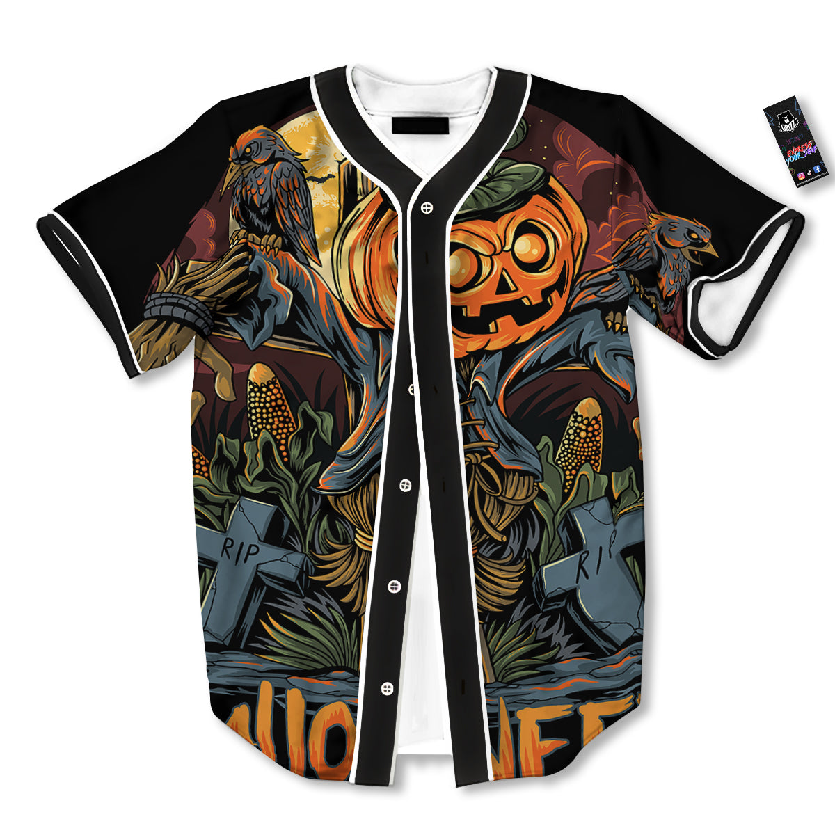 Halloween Scarecrow Print Baseball Jersey-grizzshop