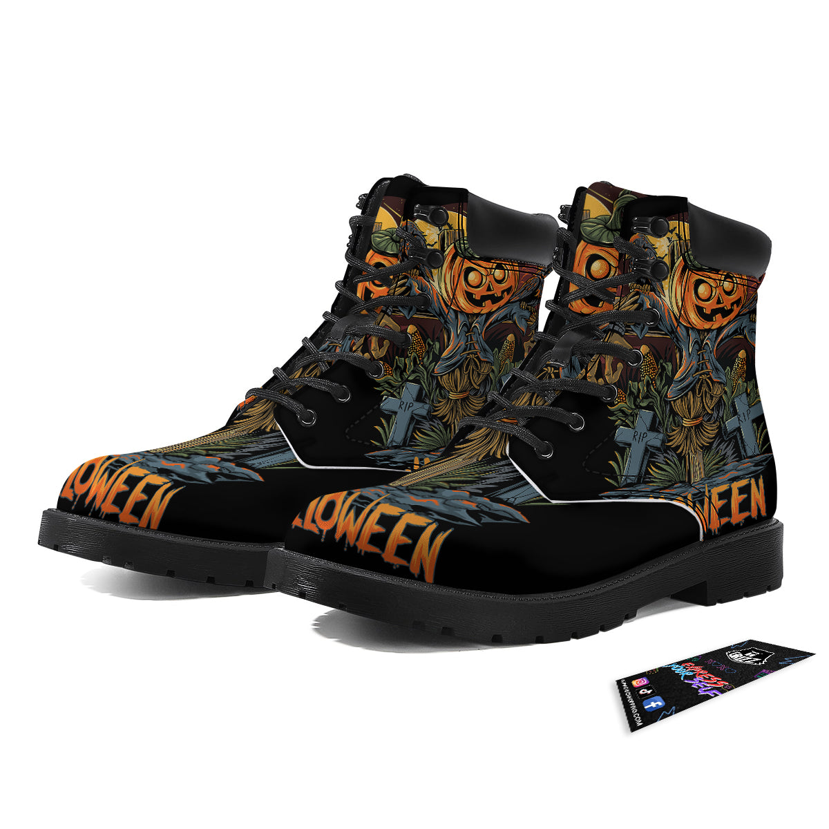 Halloween Scarecrow Print Boots-grizzshop