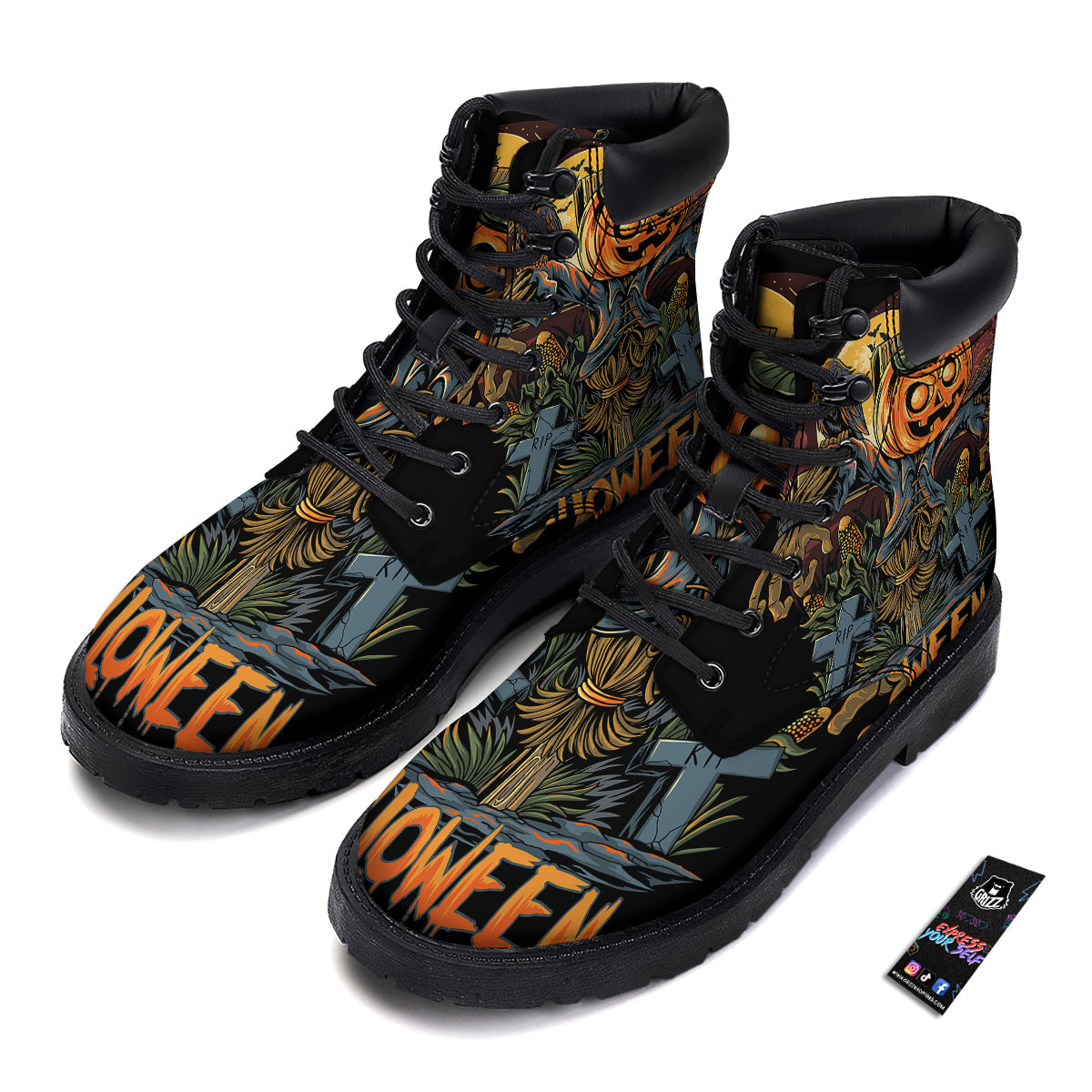Halloween Scarecrow Print Boots-grizzshop