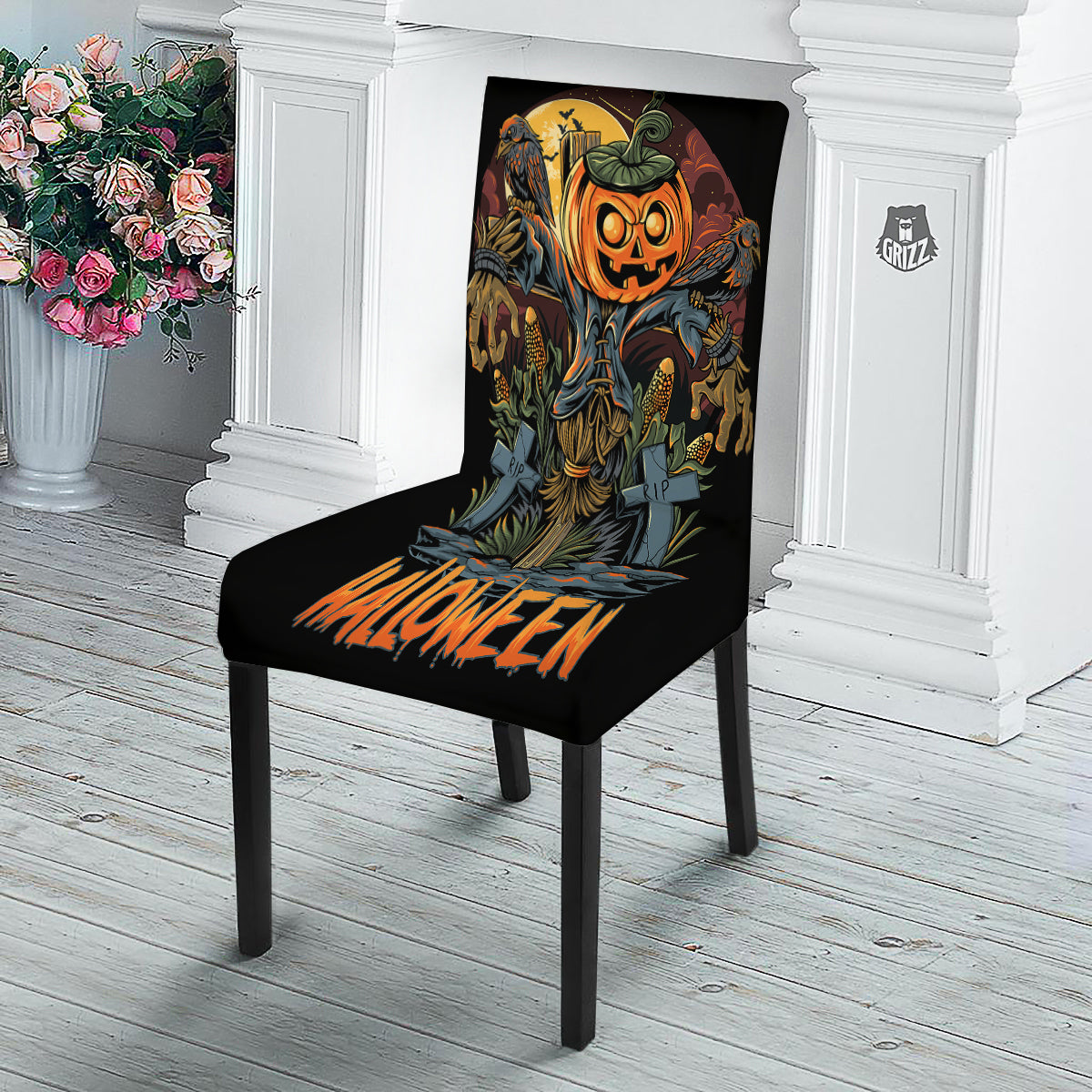 Halloween Scarecrow Print Dining Chair Slipcover-grizzshop