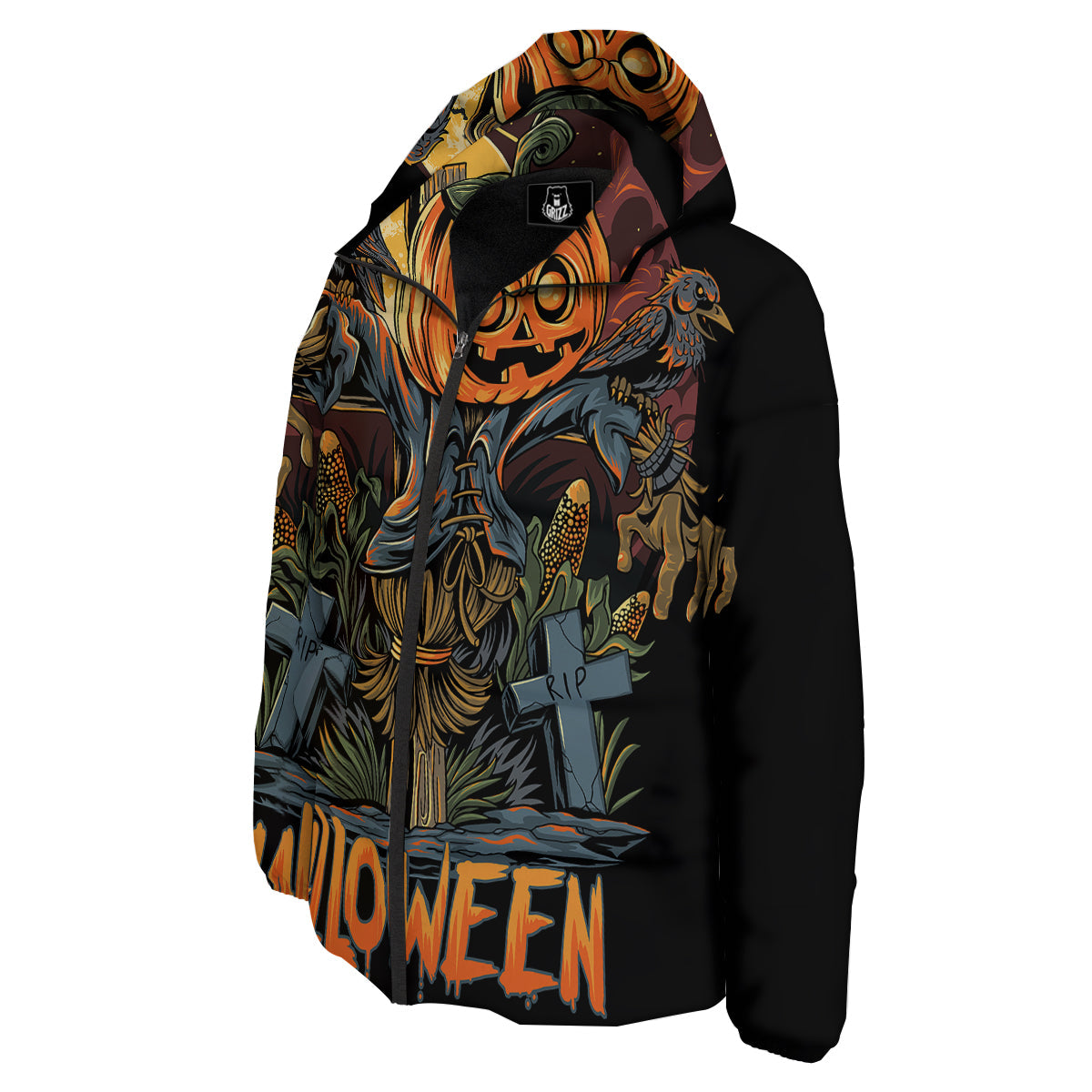 Halloween Scarecrow Print Down Jacket-grizzshop