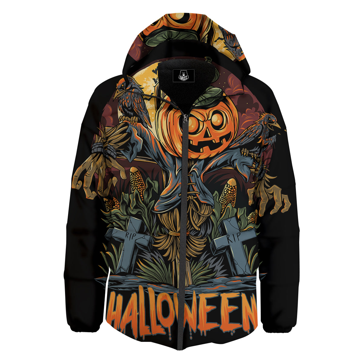 Halloween Scarecrow Print Down Jacket-grizzshop