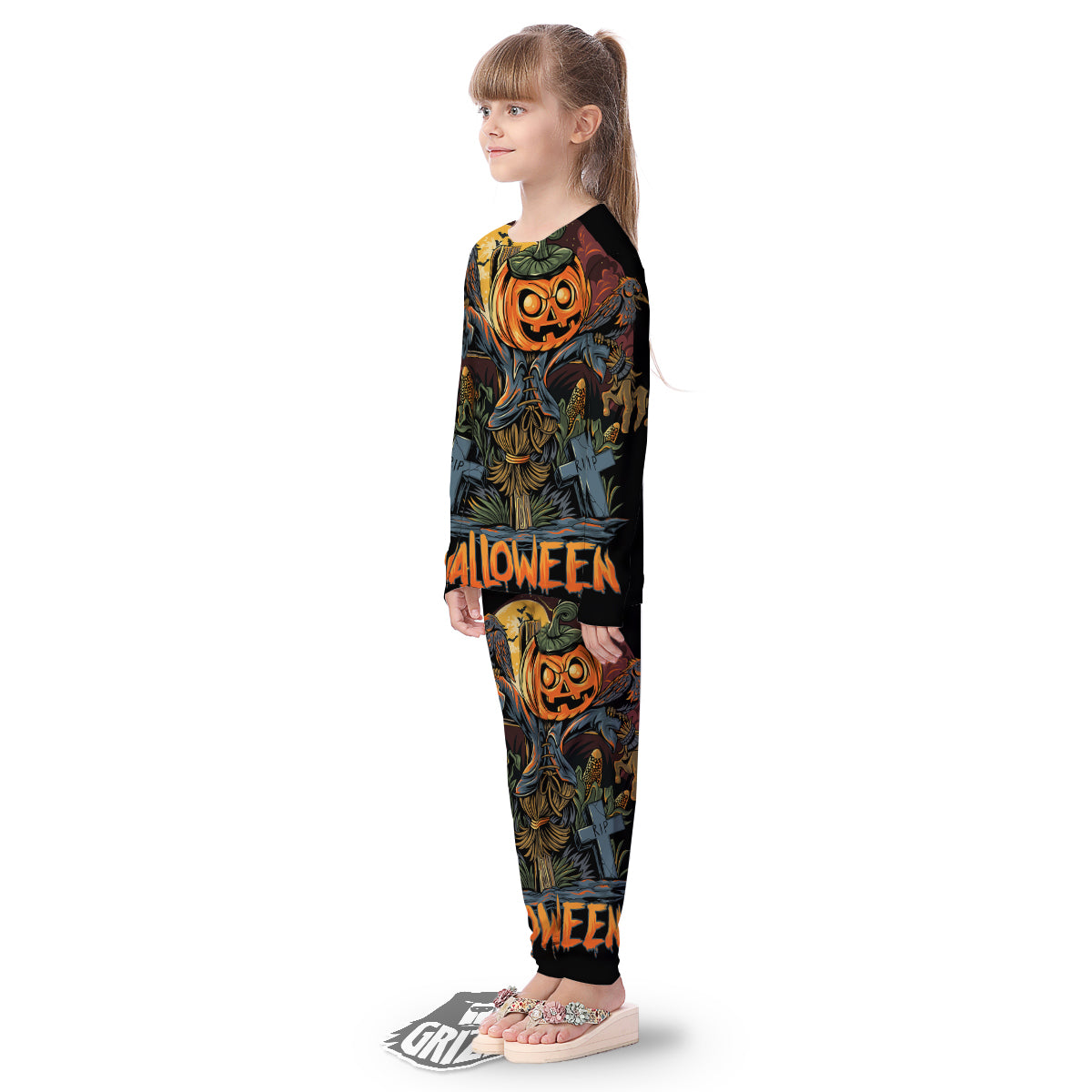 Halloween Scarecrow Print Kid's Pajamas-grizzshop