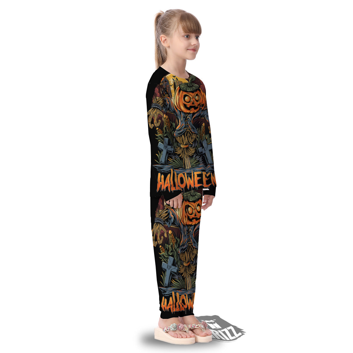 Halloween Scarecrow Print Kid's Pajamas-grizzshop