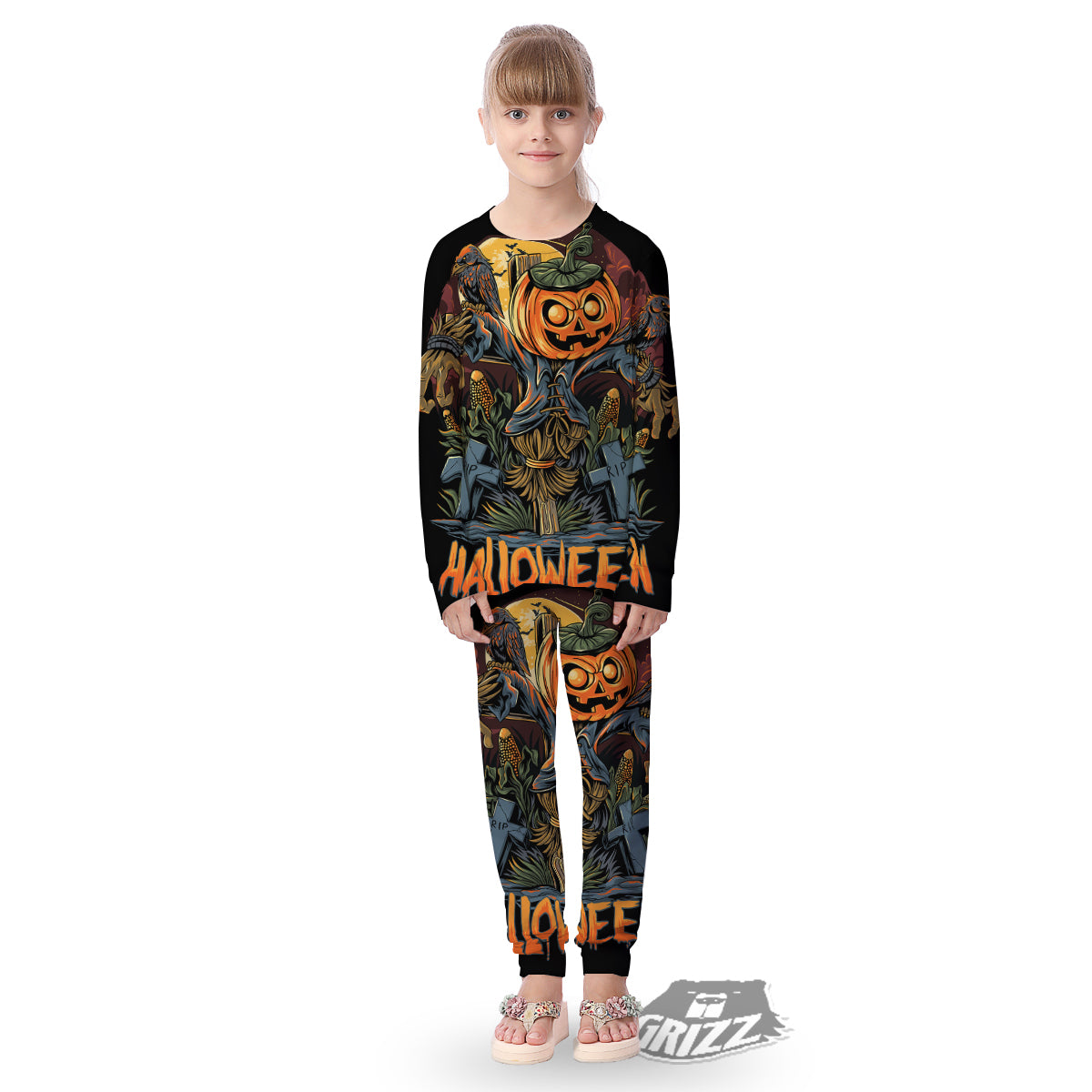 Halloween Scarecrow Print Kid's Pajamas-grizzshop