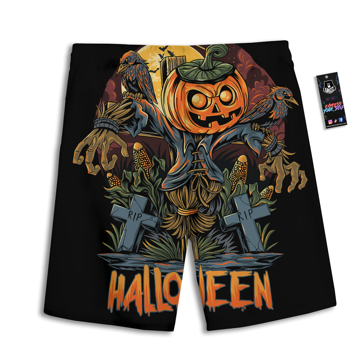 Halloween Scarecrow Print Men's Athletic Shorts