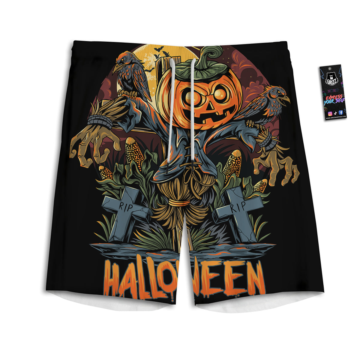 Halloween Scarecrow Print Men's Athletic Shorts