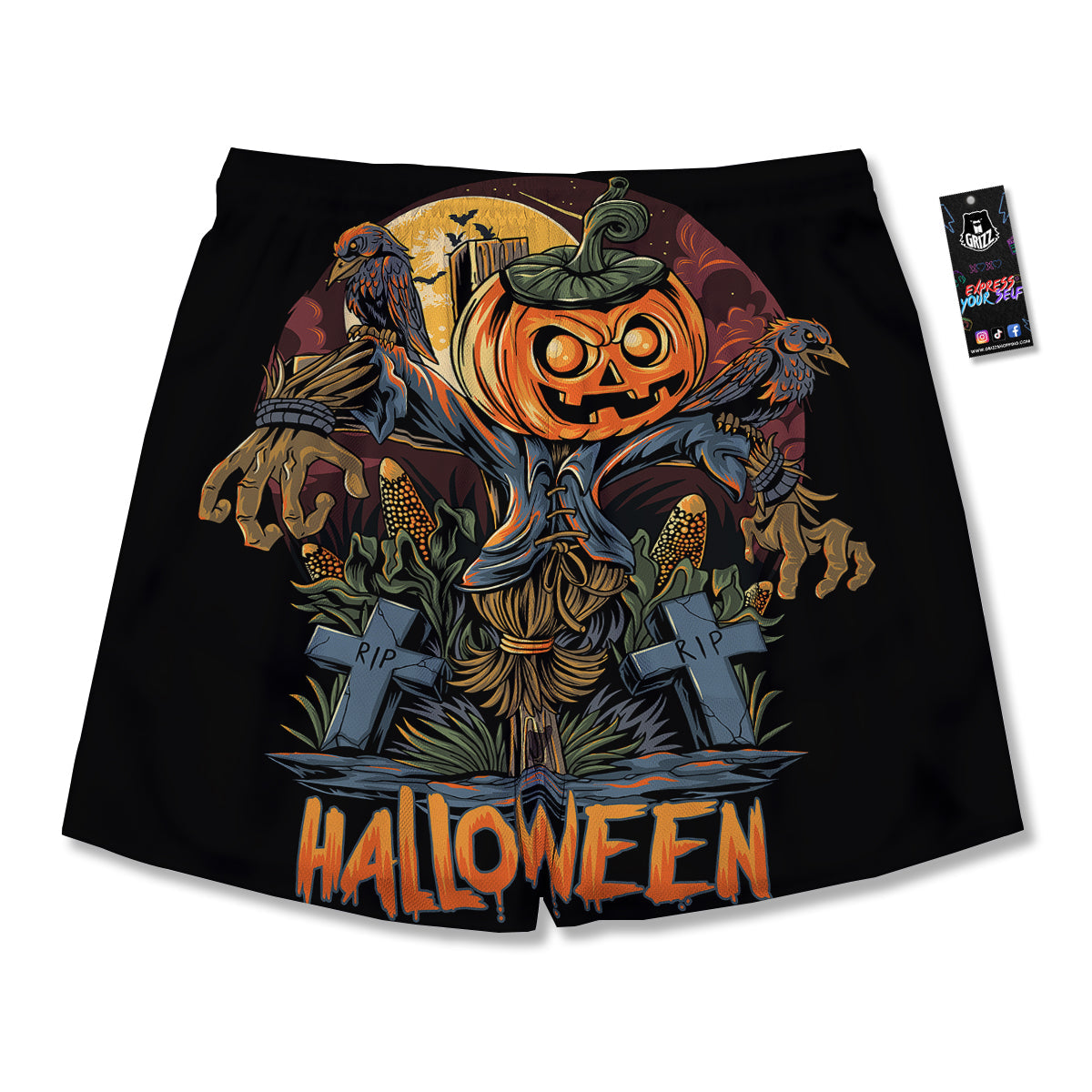 Halloween Scarecrow Print Men's Running Shorts-grizzshop