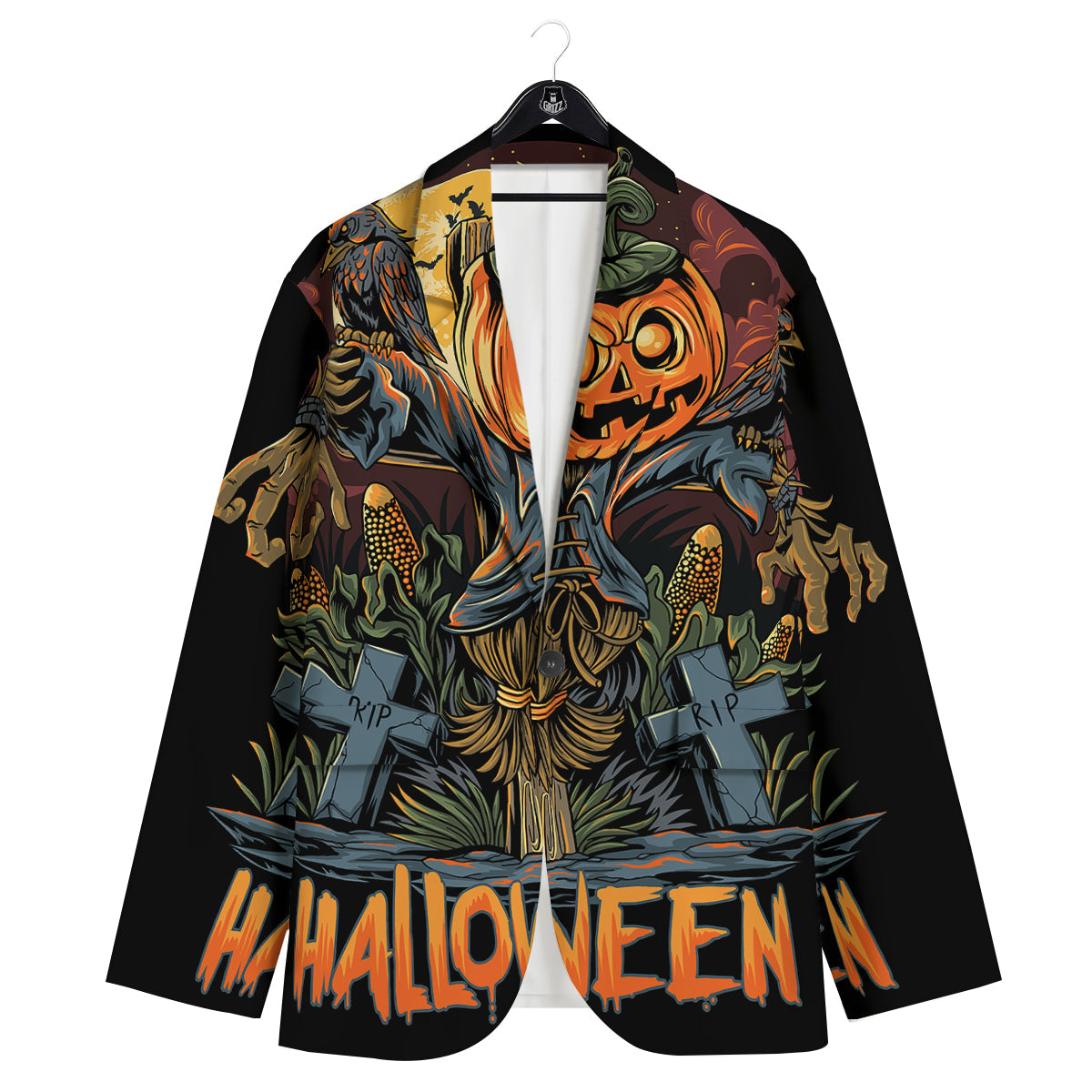 Halloween Scarecrow Print Men's Sport Coat-grizzshop