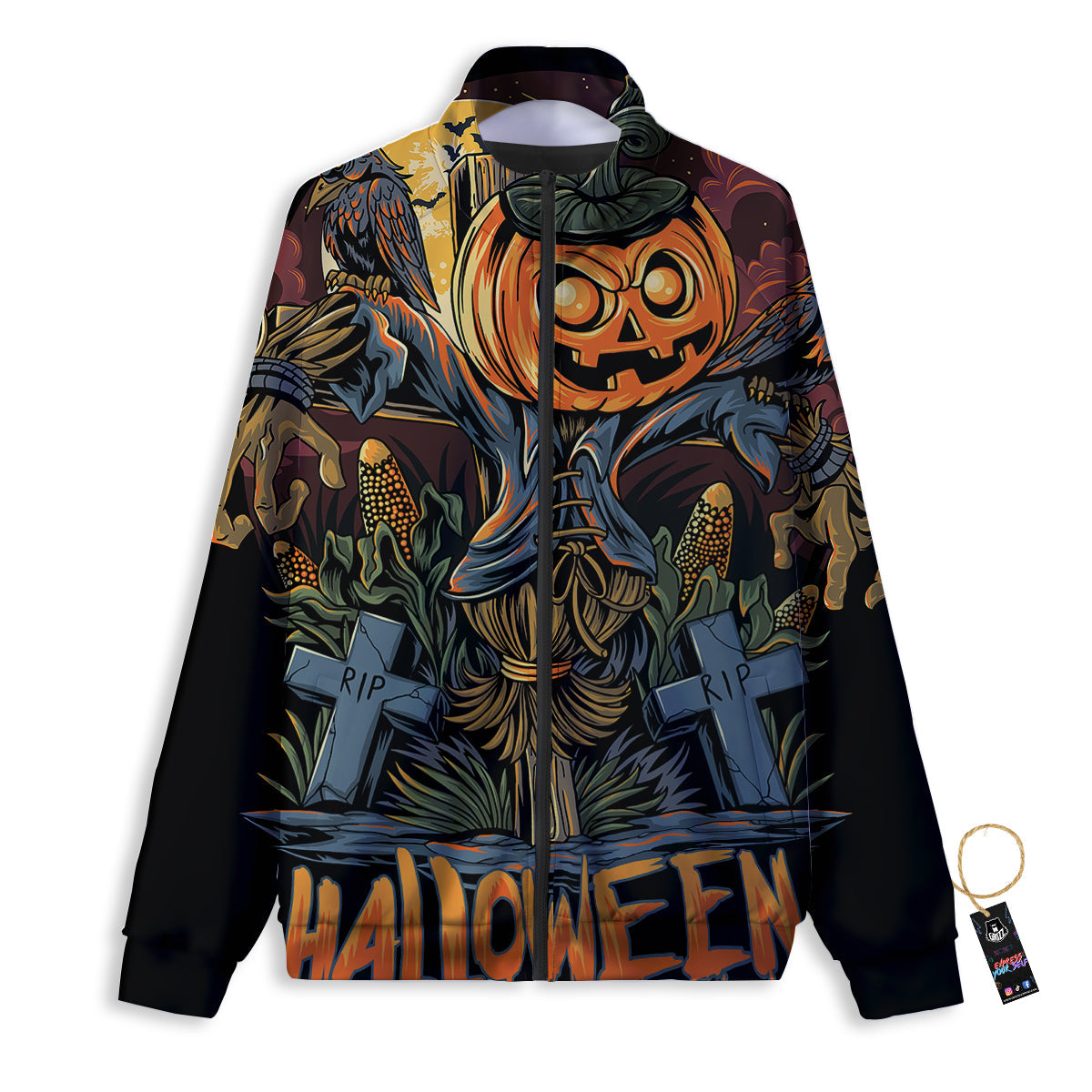 Halloween Scarecrow Print Track Jacket-grizzshop