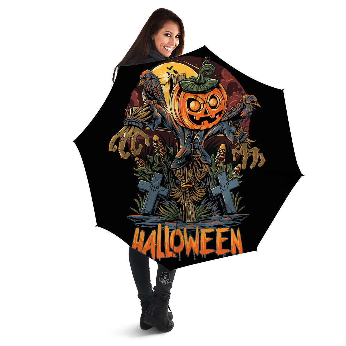 Halloween Scarecrow Print Umbrella-grizzshop