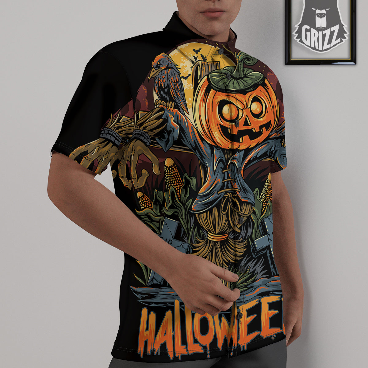Halloween Scarecrow Print Untucked Shirts-grizzshop