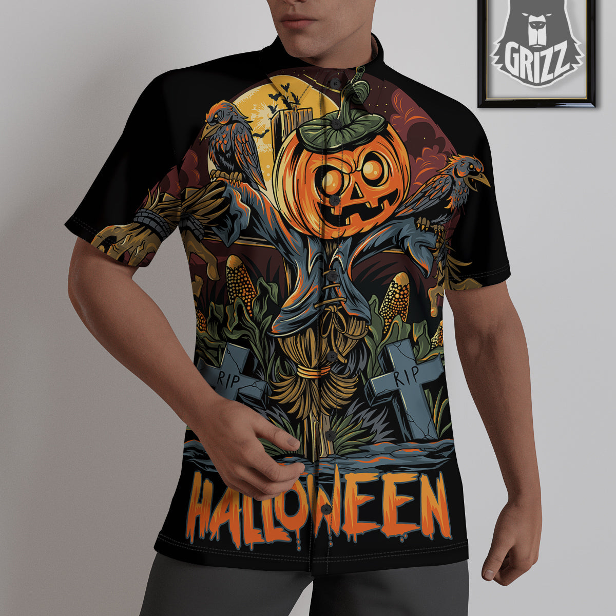 Halloween Scarecrow Print Untucked Shirts-grizzshop