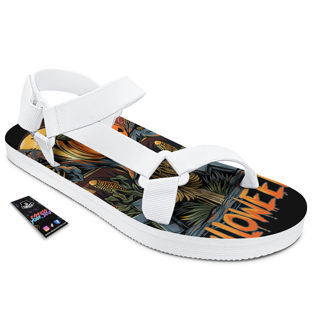 Halloween Scarecrow Print White Open Toe Sandals-grizzshop