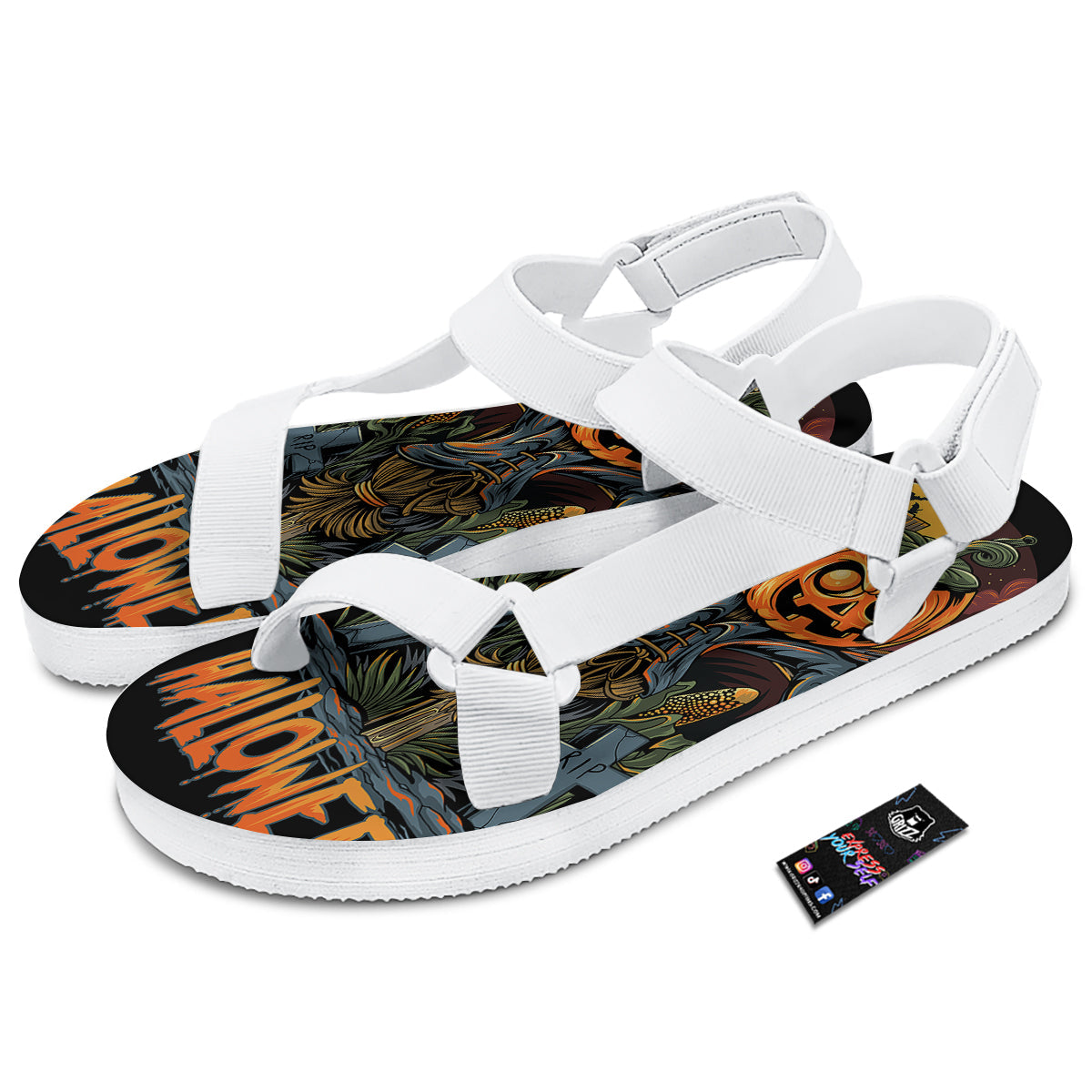 Halloween Scarecrow Print White Open Toe Sandals-grizzshop